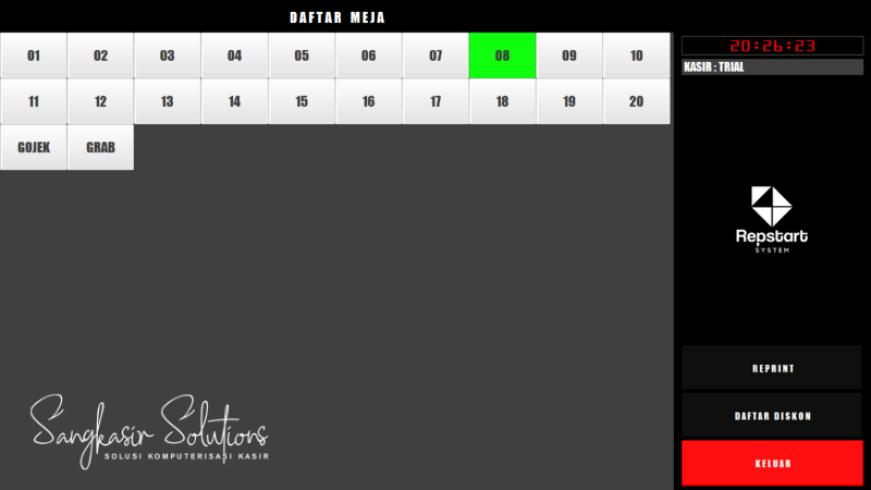Software Aplikasi Kasir Restoran / Rumah Makan Tampilan Pilih Meja