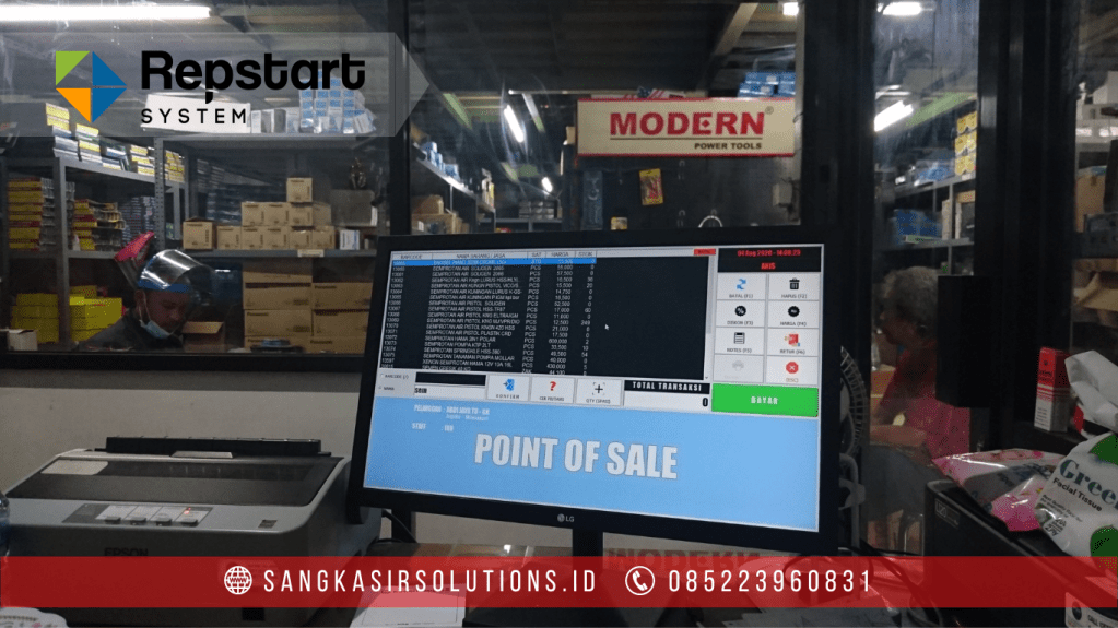 Sangkasir Solutions solusinya mesin kasir / komputer kasir dengan aplikasi program kasir Repstart System yang murah, mudah digunakan dan free instalasi training di Jogja, Bantul, Sleman, Kulonprogo, Gunungkidul, Magelang, Tasikmalaya, Cirebon, Bogor, Nganjuk