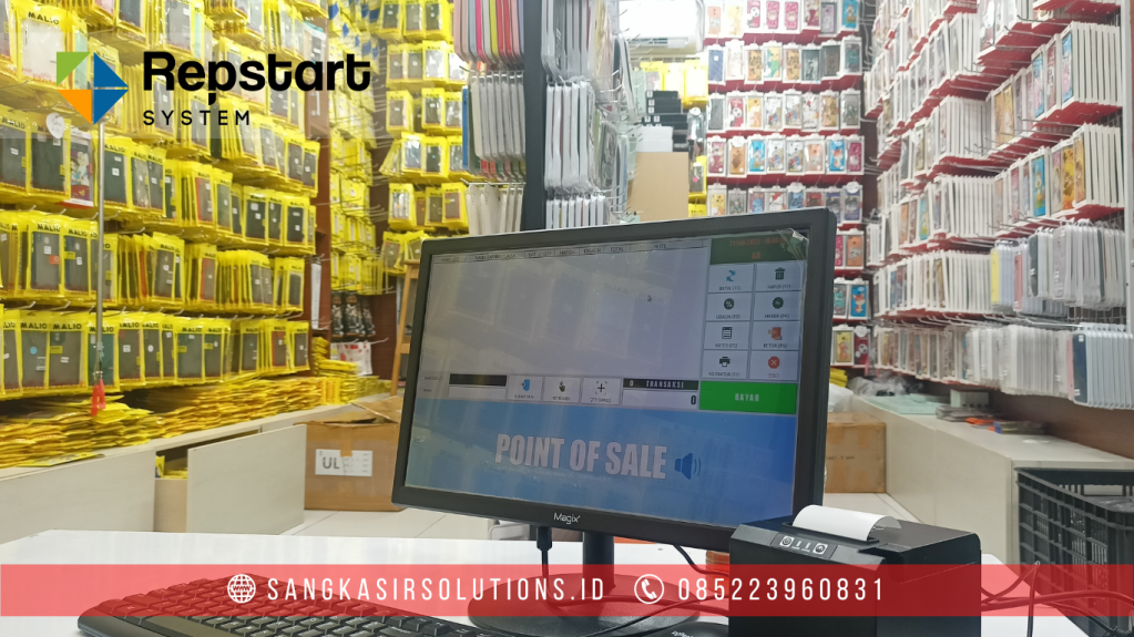 Sangkasir Solutions solusinya mesin kasir / komputer kasir dengan aplikasi program kasir Repstart System yang murah, mudah digunakan dan free instalasi training di Jogja, Bantul, Sleman, Kulonprogo, Gunungkidul, Magelang, Tasikmalaya, Cirebon, Bogor, Nganjuk