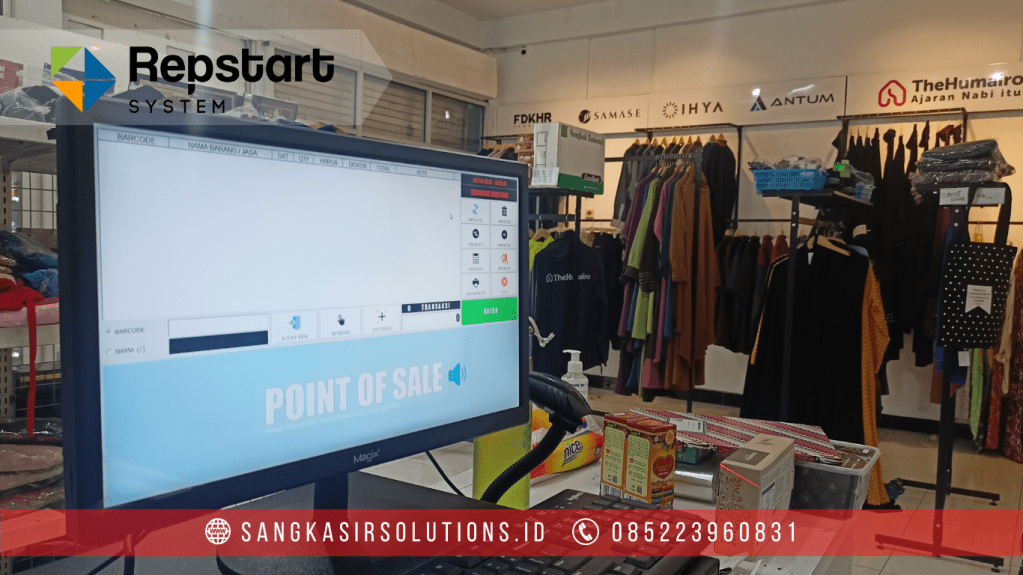 Sangkasir Solutions solusinya mesin kasir / komputer kasir dengan aplikasi program kasir Repstart System yang murah, mudah digunakan dan free instalasi training di Jogja, Bantul, Sleman, Kulonprogo, Gunungkidul, Magelang, Tasikmalaya, Cirebon, Bogor, Nganjuk