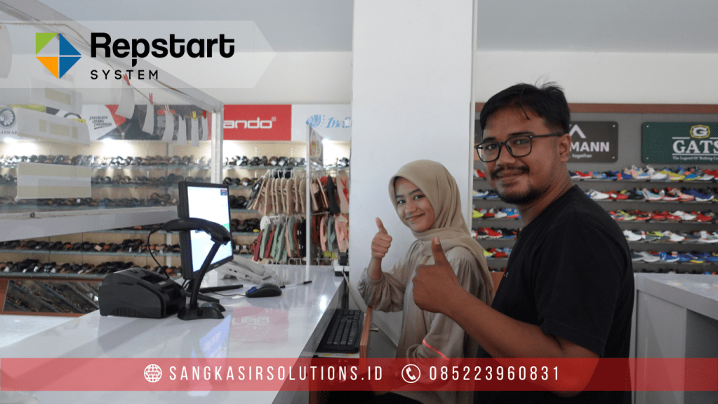 Penggunaan Program Software Aplikasi Kasir Repstart System di Toko Sepatu Jakarta Baru Tasikmalaya. Sangkasir Solutions Tasikmalaya solusinya komputer kasir, mesin kasir, paket kasir, alat kasir, aplikasi kasir, program kasir, software kasir untuk toko sepatu di Tasikmalaya, Garut, Ciamis, Banjar