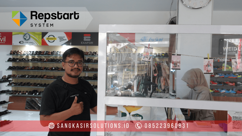Penggunaan Program Software Aplikasi Kasir Repstart System di Toko Sepatu Jakarta Baru Tasikmalaya. Sangkasir Solutions Tasikmalaya solusinya komputer kasir, mesin kasir, paket kasir, alat kasir, aplikasi kasir, program kasir, software kasir untuk toko sepatu di Tasikmalaya, Garut, Ciamis, Banjar