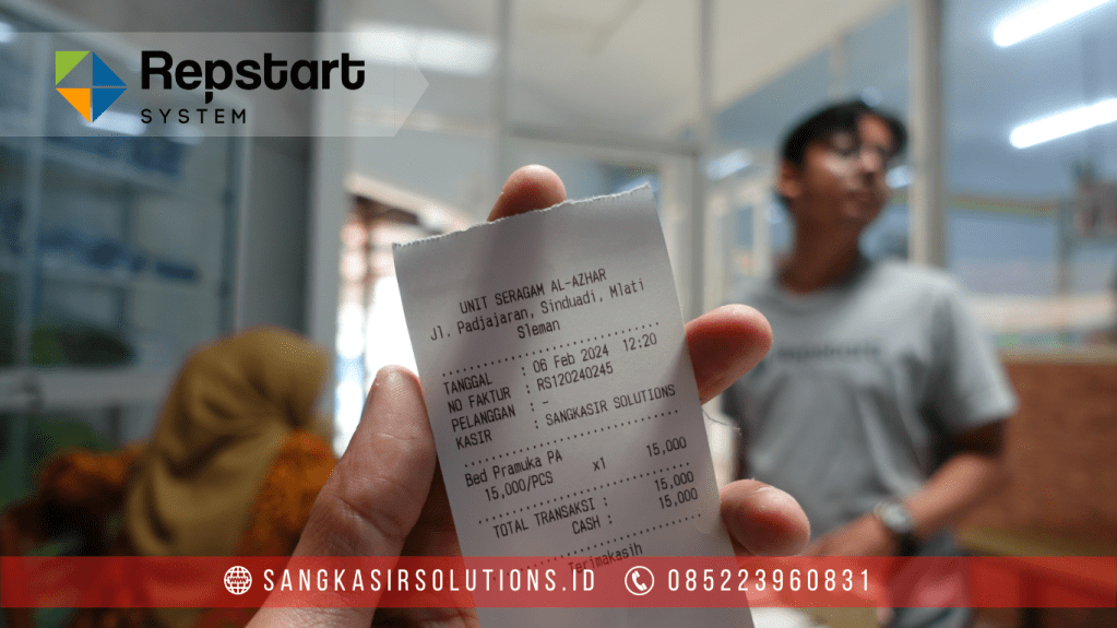 Penggunaan Komputer Kasir / Mesin Kasir dengan Program Software Aplikasi Kasir Repstart System di Unit Seragam Al-Azhar Sleman Yogyakarta. Sangkasir Solutions Yogyakarta solusinya Komputer Kasir, Mesin Kasir, Paket Kasir, Alat Kasir, Program Kasir, Software Kasir, Aplikasi Kasir di Jogja, Sleman, Bantul dan sekitarnya