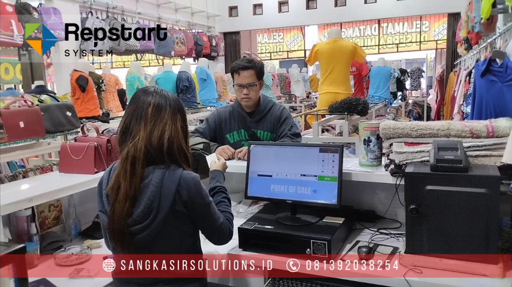Penggunaan Komputer Kasir / Mesin Kasir dengan Program Software Aplikasi Kasir Repstart System di Toko Pakaian Serba 35000 Puncak Bogor. Sangkasir Solutions Bogor melayani penjualan komputer kasir dan program kasir untuk toko pakaian dan jenis usaha lainnya di Bogor, Depok, Tangerang, Bekasi, Jakarta dan sekitarnya