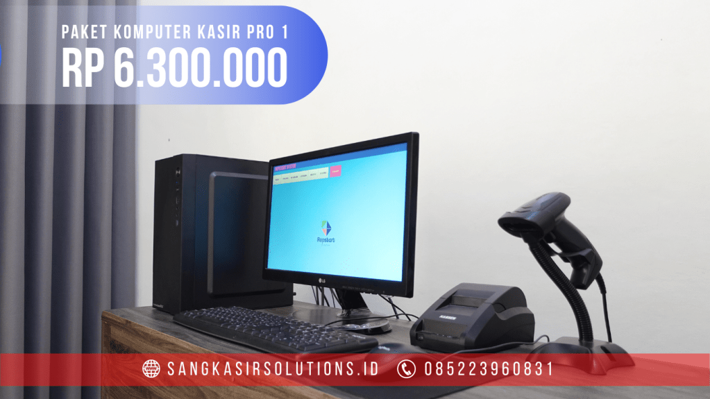 Sangkasir Solutions solusinya komputer kasir murah, mudah, bergaransi. Kami melayani penjualan paket komputer kasir, alat kasir dan program kasir Repstart System. FREE insatalasi dan training langsung di toko untuk customer yang berlokasi di Yogyakarta (Jogja, Sleman, Bantul, Kulonprogo, Gunungkidul), Magelang, Cirebon, Tasikmalaya, Ciamis, Garut, Bogor, Nganjuk. Berikut Harga Paket Komputer Kasir Toko PRO 1 2024