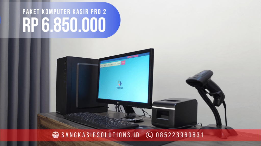 Sangkasir Solutions solusinya komputer kasir murah, mudah, bergaransi. Kami melayani penjualan paket komputer kasir, alat kasir dan program kasir Repstart System. FREE insatalasi dan training langsung di toko untuk customer yang berlokasi di Yogyakarta (Jogja, Sleman, Bantul, Kulonprogo, Gunungkidul), Magelang, Cirebon, Tasikmalaya, Ciamis, Garut, Bogor, Nganjuk. Berikut Harga Paket Komputer Kasir Toko PRO 2 2024
