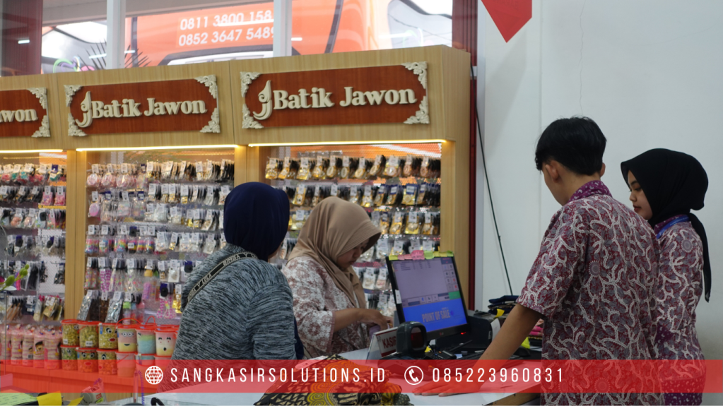 Penggunaan Mesin Kasir di Toko Batik Jawon Jogja dengan Aplikasi Program Kasir Repstart System.
Sangkasir Solutions Solusinya Mesin Kasir, Komputer Kasir, Aplikasi Program Kasir untuk Toko Batik, Toko Pakaian dan jenis usaha lainnya di Jogja, Sleman, Bantul, Kulonprogo, Gunungkidul, Magelang, Tasikmalaya, Garut, Ciamis, Cirebon, Kuningan, Indramayu, Majalengka, Bogor, Nganjuk, Kediri, Madiun