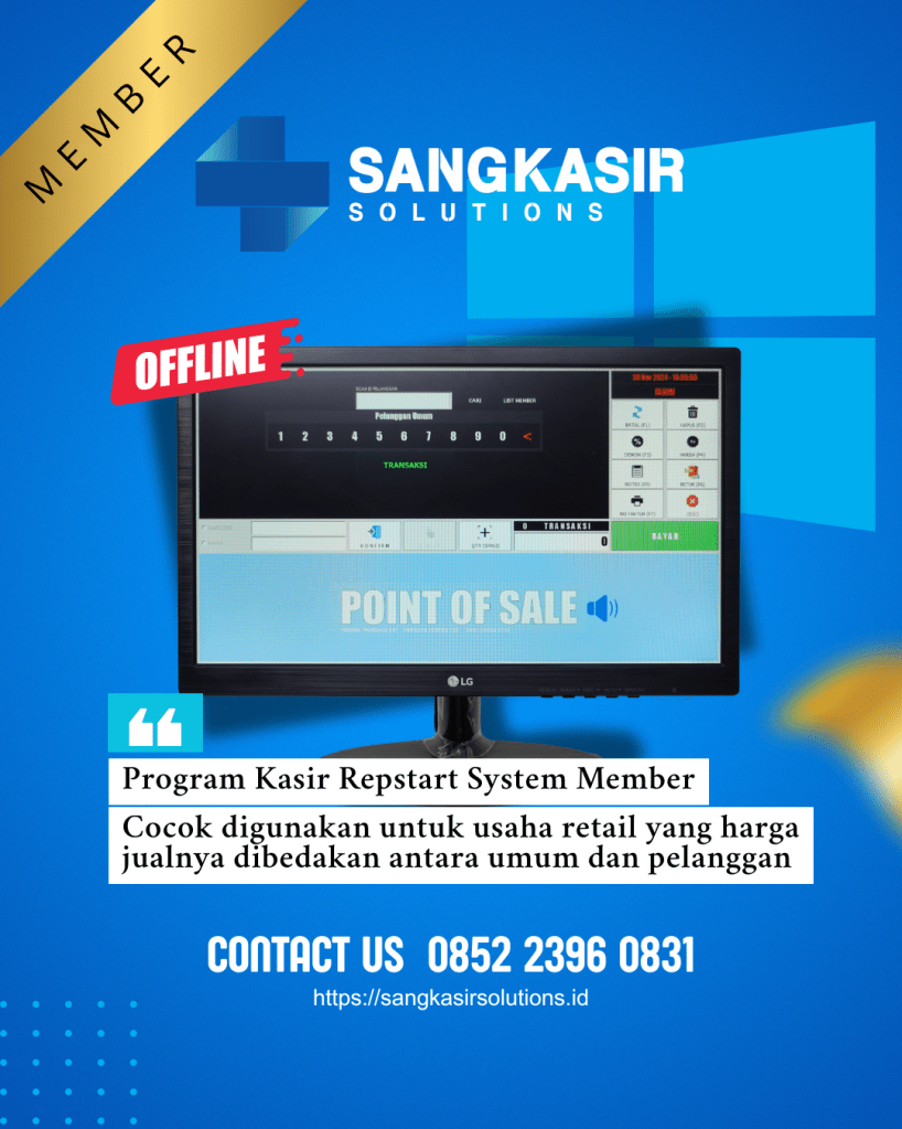 Repstart System Member: Solusi Aplikasi Program Kasir Toko GROSIR Member.
FREE instalasi dan training penggunaan aplikasi program kasir Repstart System di Jogja, Magelang, Tasikmalaya, Cirebon, Bogor, Nganjuk