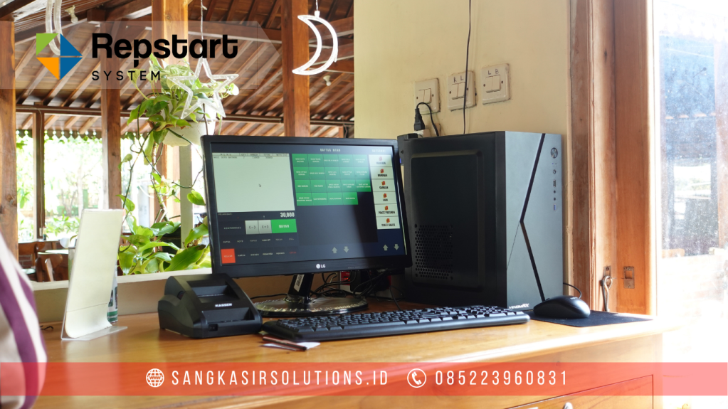 Sangkasir Solutions solusinya mesin kasir / komputer kasir dengan aplikasi program kasir Repstart System yang murah, mudah digunakan dan free instalasi training di Jogja, Bantul, Sleman, Kulonprogo, Gunungkidul, Magelang, Tasikmalaya, Cirebon, Bogor, Nganjuk