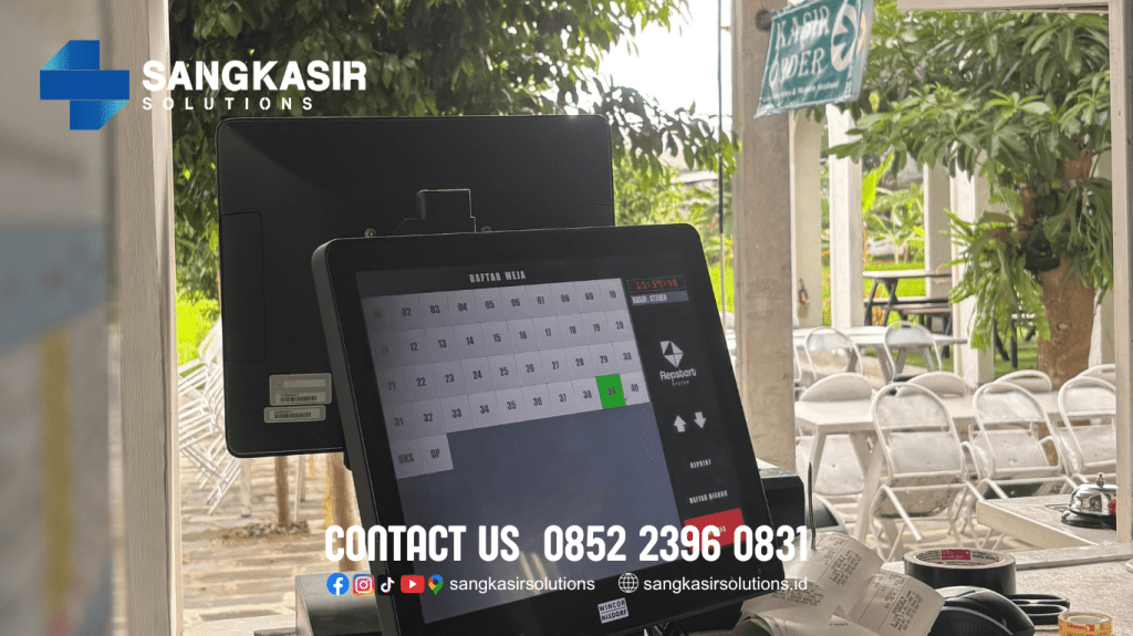 Penggunaan Program Kasir Repstart System versi Resto di Kedai Monstera Menara Seafood Yogyakarta. Program Kasir Repstart System versi resto ini support dual display dan cetak pesanan ke banyak printer dapur. Detail fitur program kasir resto ini bisa dikonsultasikan ke Sangkasir Solutions.