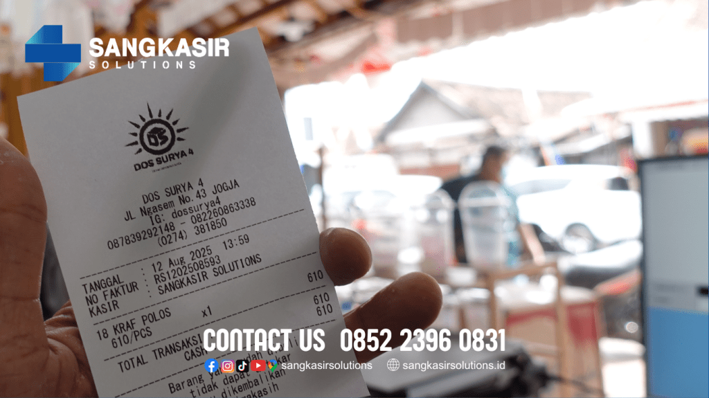 Struk Program Kasir Repstart System di Toko Dos Surya 4 Ngasem Jogjakarta.
Toko Dos Surya 4 ini menjual berbagai perlengkapan kotak makan, kemasan kardus, sendok, plastik, gelas kertas, gelas plastik, bungkus makanan, Tas furing, Tas tempat sembako, tas tempat kardus, perlengkapan ulang tahun, dll. Yuk gunakan program kasir yang mudah digunakan dan bergaransi. Hubungi Sangkasir Solutions