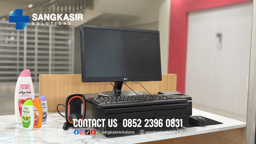Komputer Kasir di Toko Kosmetik Anugrah Padaherang Pangandaran. Paket Komputer Kasir untuk toko kosmetik ini terdiri dari : 1 SET Komputer, Program Kasir Repstart System, Barcode Scanner, Printer Struk, Cash Drawer.