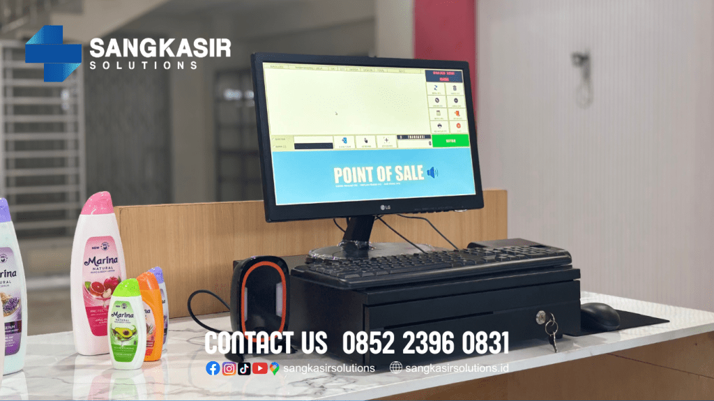Paket Komputer Kasir di Toko Kosmetik Anugrah Padaherang Pangandaran. Paket Komputer Kasir untuk toko kosmetik ini terdiri dari : 1 SET Komputer, Program Kasir Repstart System, Barcode Scanner, Printer Struk, Cash Drawer.